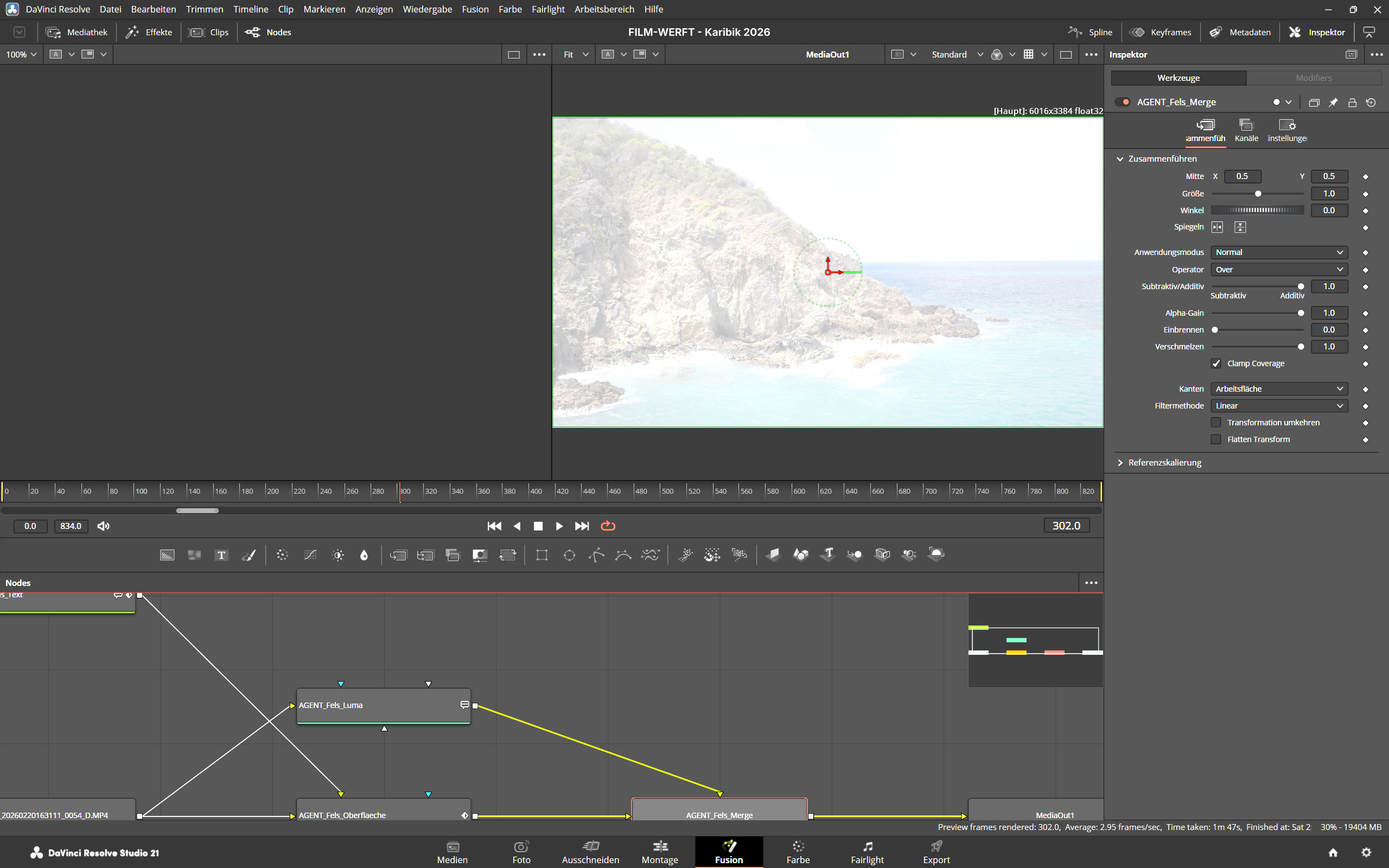 DaVinci Resolve Fusion mit Knotenbaum